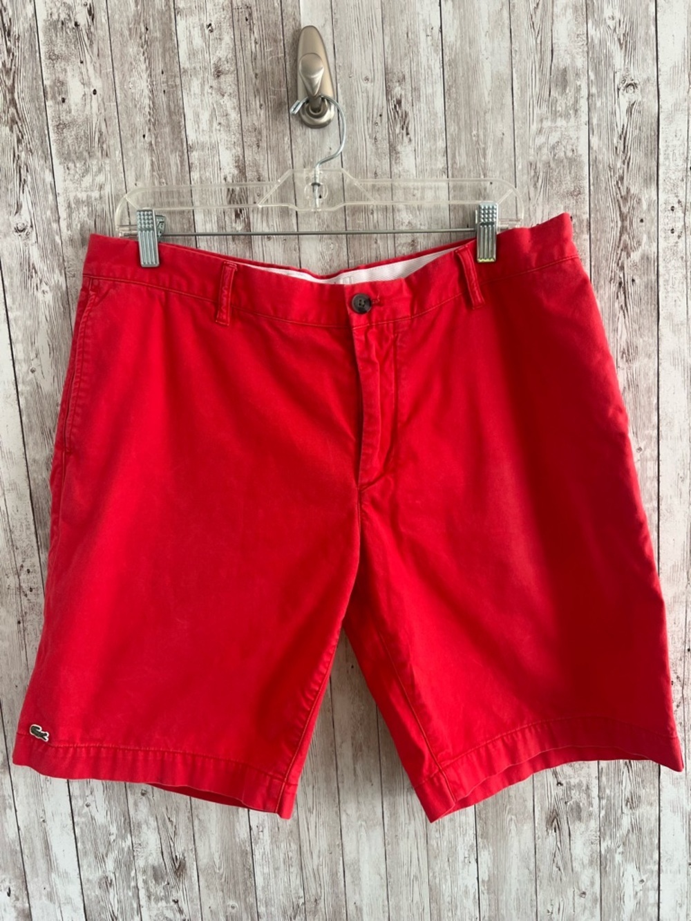 Lacoste Red Flat-Front Men's Chino Shorts Preppy New England Size 34